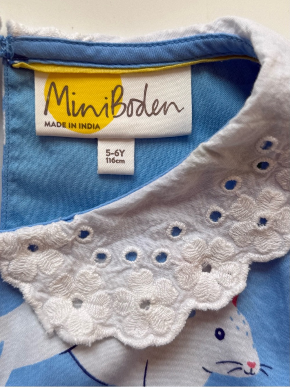 Mini Boden Girls Blue Bunny Broderie-Collared Dress - Size 5-6Y - Picture 13 of 13